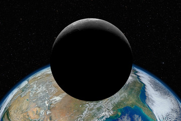 Wall Mural - crescent moon in front of planet earth against dark starry sky background, elements of this image fu