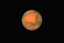 Planet Mars Against Dark Starry Sky Background In Solar System, Elements Of This Image Furnished By NASA