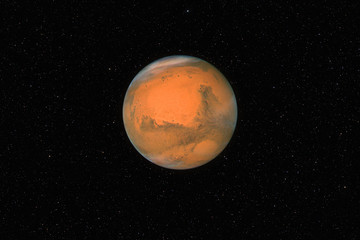 planet mars against dark starry sky background in solar system, elements of this image furnished by 