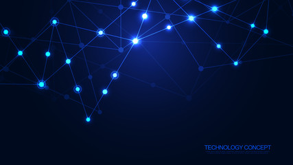 Digital technology background with connecting dots and lines. Abstract technical background of network connection and communication.