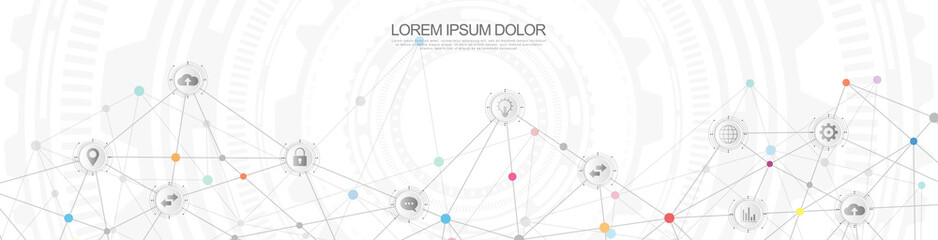 website header or banner design with abstract technical background and connecting dots and lines. di