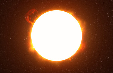 Wall Mural - bright sun against dark starry sky in solar system, elements of this image furnished by nasa