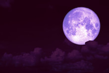 Purple Strawberry Moon Back On Silhouette Heap Cloud On Sunset Sky