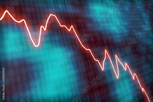 Cuadros en Lienzo Illustrated concept wth a glowing red line graph decreasing at a fast rate