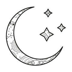 Wall Mural - crescent moon with stars with abstract patterns on isolation background. design for spiritual relaxa