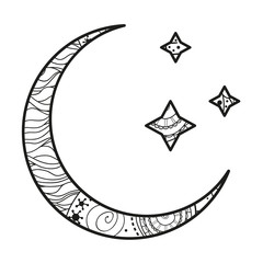 Wall Mural - crescent moon with stars with abstract patterns on isolation background. design for spiritual relaxa