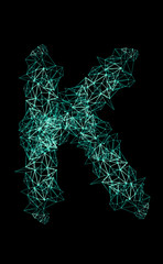 The letter K is made of high-tech rays, atoms, neutrons, and protons.