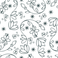  Beautiful seamless vector pattern with flowers. Simple repeat background.
