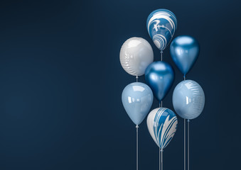 Set of colorful balloons with empty space for text. Realistic background for birthday, anniversary, wedding, holiday congratulation banners. Festive template for social media. 3D render illustration.