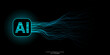 © korkeng - AI Artificial intelligence wave lines neural network with AI lettering in green and blue light isolated on black background. Vector in concept of technology, machine learning, A.I.