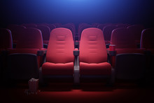 Interior Of Empty Movie Theater With Red Seats