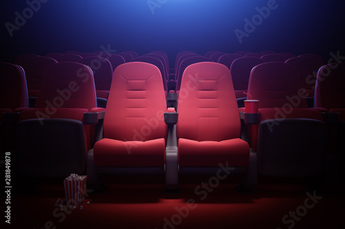 Fotomural Interior of empty movie theater with red seats