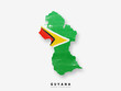 Guyana detailed map with flag of country. Painted in watercolor paint colors in the national flag