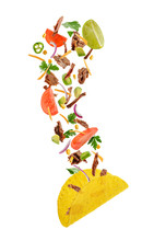 Flying Ingredients Of Hard-shell Taco