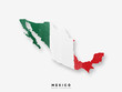 Mexico detailed map with flag of country. Painted in watercolor paint colors in the national flag