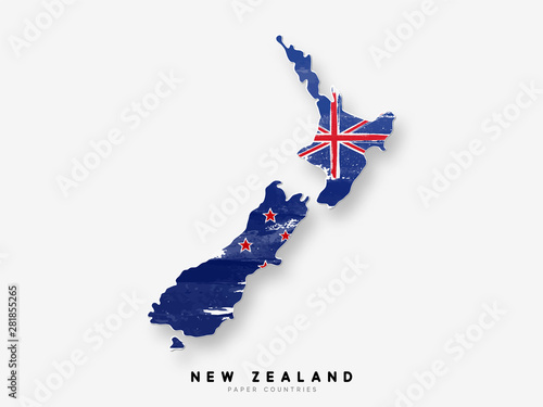 Fotomural New Zealand detailed map with flag of country