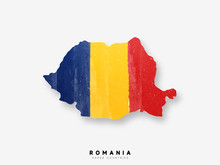 Romania Detailed Map With Flag Of Country. Painted In Watercolor Paint Colors In The National Flag