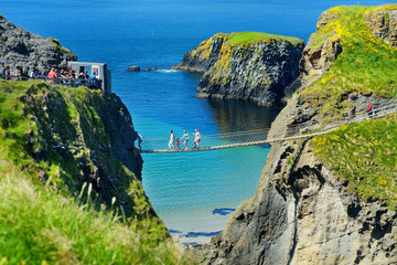 Carrick-a-Rede Rope Bridge, famous rope bridge near Ballintoy in County Antrim, linking the mainland to the tiny island of Carrickarede.