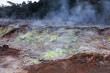 Close up of sulfur mineral deposits at the Volcano National Park, Big Island Hawaii. Smoking volcanic fumaroles.