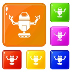 Sticker - Robot on wheels icons set collection vector 6 color isolated on white background
