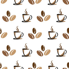 Wall Mural - Coffee and beans seamless background on white