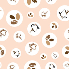 Wall Mural - Coffee and beans in circles seamless pattern illustration