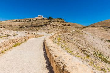 View from the way to the top of Machaerus near the Dead Sea in Jordan. It is the location of the imprisonment and execution of John the Baptist. 