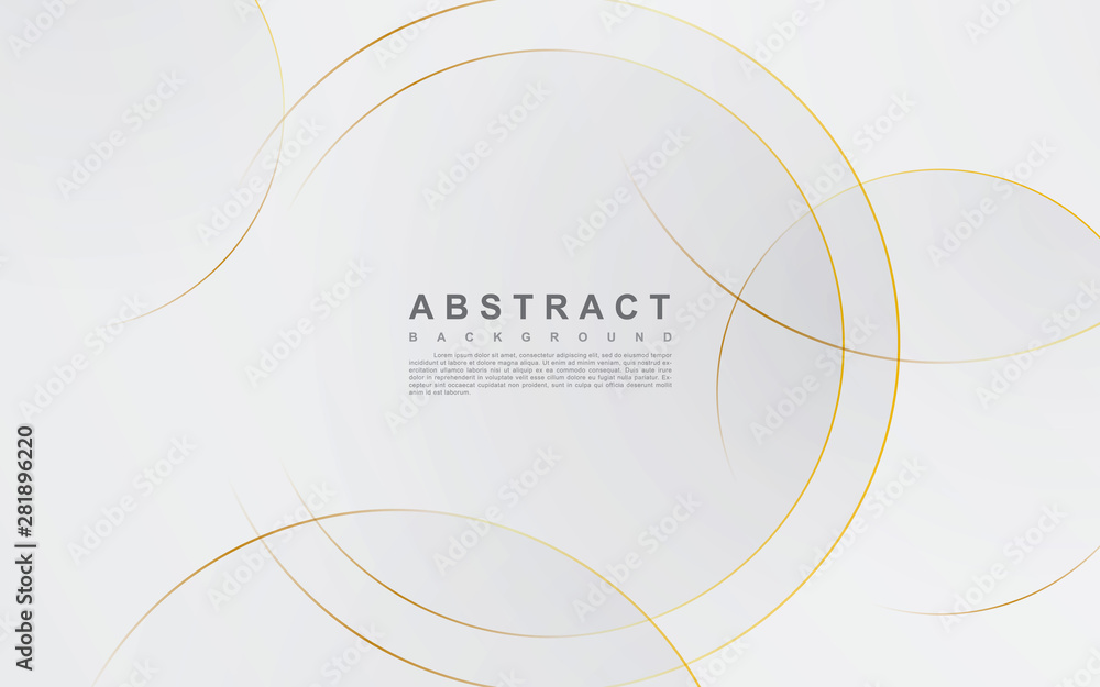 Modern abstract light silver background vector. Elegant circle shape design with golden line. - obrazy, fototapety, plakaty 