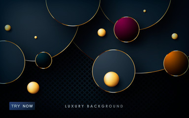 Wall Mural - luxury abstract black background. modern circle shape with golden list on textured dark background.