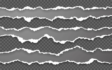 Wall Mural - Horizontal torn paper edge. Ripped squared horizontal paper strips. Vector illustration