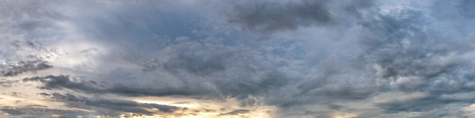 Wall Mural - dramatic panorama sky with storm cloud on a cloudy day. panoramic image.