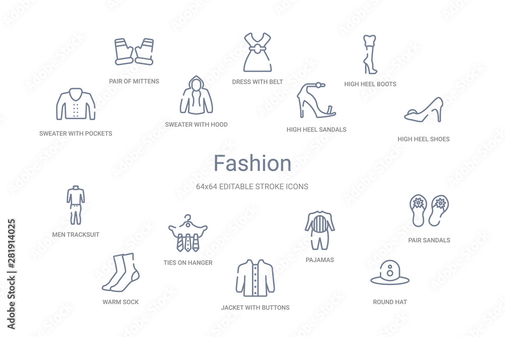 fashion concept 14 outline icons - obrazy, fototapety, plakaty 