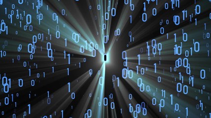 Wall Mural - blue shiny light binary code random floating in space animation background new quality numbers lette