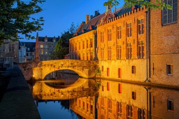 Wall Mural - Beautiful city Bruges (Brugge) old town in Belgium in the dusk, Europe