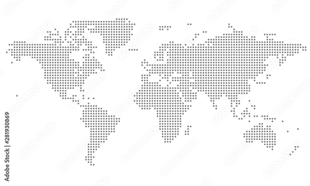 Dotted World Map - grey - obrazy, fototapety, plakaty 