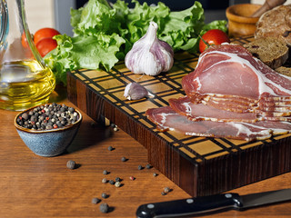 Closeup of a beautiful wooden cutting board