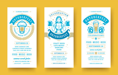 Oktoberfest flyers or banners set vintage typographic design templates vector illustration.