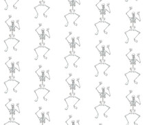 Halloween Seamless Pattern. Funny Skeleton Dancing. Watercolor Hand Drawn Illustration On White Background. For Card, Invitations, Package, Textile And Holiday Design.