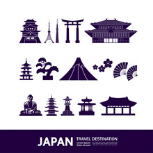 Japan Travel Destination Grand Vector Illustration.