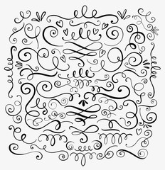 Wall Mural - Hand drawn decorative curls and swirls. A collection of vintage vector design elements. Ink illustration.