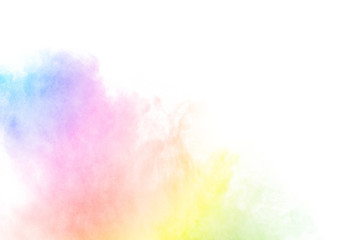 Wall Mural - the explosion of multi colored powder. beautiful rainbow color powder fly away. the cloud of glowing