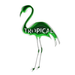 Wall Mural - 3d paper art illustration. Tropical bird of a flamingo in style paper art. Green halftone gradients. Design layout for banners presentations, flyers, posters and invitations. Vector illustration