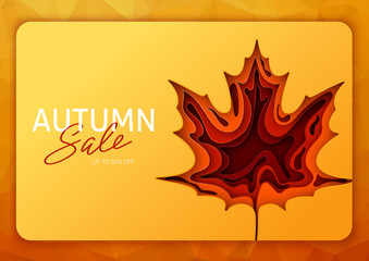 Wall Mural - Origami autumn for concept design. Fall background design. Banner background. Vector illustration paper art. Bright fall leaves.
