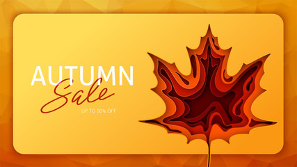 Wall Mural - Origami autumn for concept design. Fall background design. Banner background. Vector illustration paper art. Bright fall leaves.