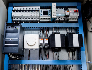 Poster - Voltage switchboard with circuit breakers.