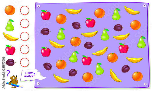 printable educational page for kids count the quantity of fruits and write the numbers in circles worksheet for baby book logical puzzle game back to school development counting skills buy this baby book logical puzzle game