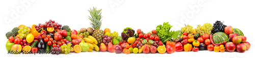 Fotografía Different useful fruits and vegetables isolated on white background