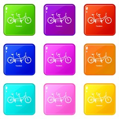 Sticker - Tandem bicycle icons set 9 color collection isolated on white for any design