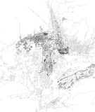 Fototapeta Paryż - Satellite map of Dushanbe, it is the capital and largest city of Tajikistan. Map of streets and buildings of the town center