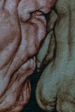 Fototapeta Miasto -  Very close detail of the lips kissing on the 'The Kiss of Death' painting, a symbol of the history of Berlin drawn onto the Berlin Wall at the East Side Gallery